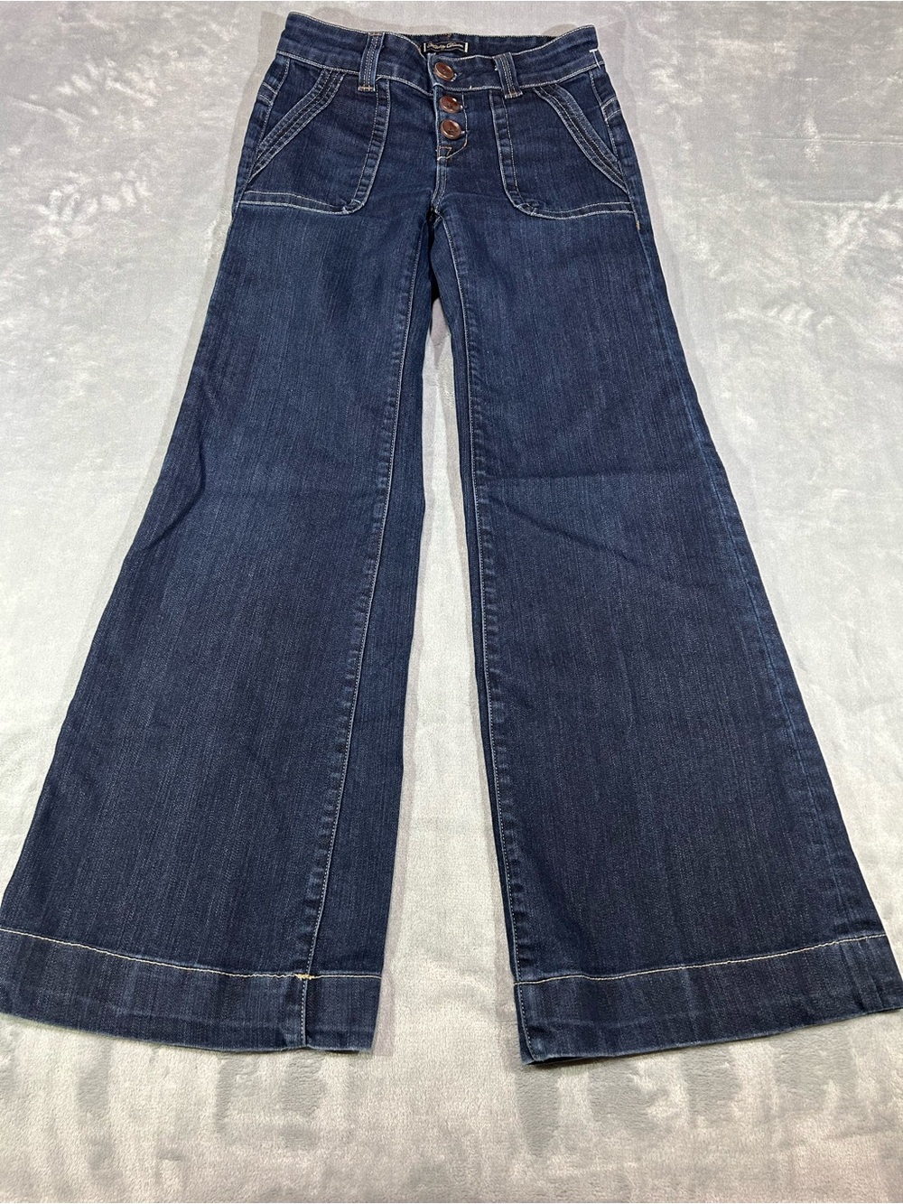 Fidelity Dark Blue High-Rise Wide Leg Jeans with Button Fly
